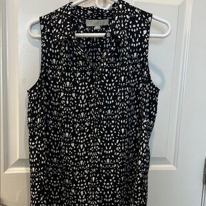 LOFT Black and White Patterned Sleeveless Blouse